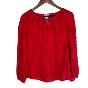 Liz Claiborne Red‎ Burnout Floral Long Sleeve Top Blouse - Small